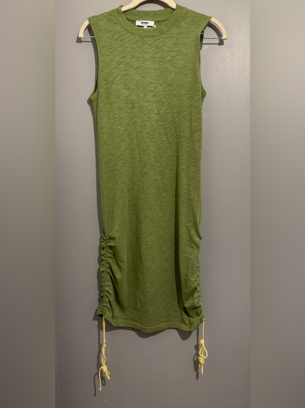 Apparis Lime Green Ruched Side Midi Dress